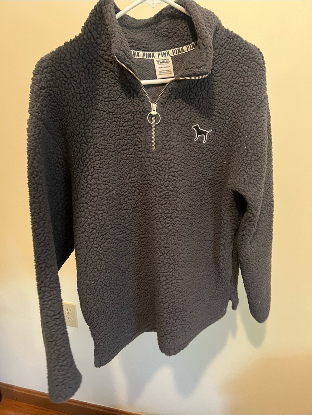 PINK Victoria's Secret Charcoal Sherpa Quarter-Zip Pullover